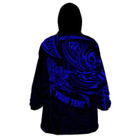 Personalised Father's Day Polynesian Wearable Blanket Hoodie Best Dad Ever - Blue - Wonder Print Shop