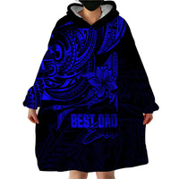Personalised Father's Day Polynesian Wearable Blanket Hoodie Best Dad Ever - Blue - Wonder Print Shop