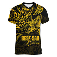 Personalised Father's Day Polynesian Women V Neck T Shirt Best Dad Ever - Gold - Wonder Print Shop