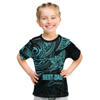 Personalised Father's Day Polynesian Kid T Shirt Best Dad Ever - Turquoise - Wonder Print Shop