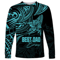 Personalised Father's Day Polynesian Long Sleeve Shirt Best Dad Ever - Turquoise - Wonder Print Shop