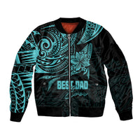 Personalised Father's Day Polynesian Sleeve Zip Bomber Jacket Best Dad Ever - Turquoise - Wonder Print Shop