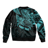 Personalised Father's Day Polynesian Sleeve Zip Bomber Jacket Best Dad Ever - Turquoise - Wonder Print Shop