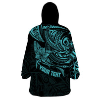 Personalised Father's Day Polynesian Wearable Blanket Hoodie Best Dad Ever - Turquoise - Wonder Print Shop