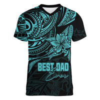 Personalised Father's Day Polynesian Women V Neck T Shirt Best Dad Ever - Turquoise - Wonder Print Shop