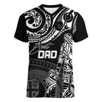 Personalised Father's Day Fiji Women V Neck T Shirt Polynesian Dad & Kid - Wonder Print Shop