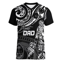 Personalised Father's Day Guam Women V Neck T Shirt Polynesian Dad & Kid - Wonder Print Shop