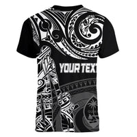 Personalised Father's Day Guam Women V Neck T Shirt Polynesian Dad & Kid - Wonder Print Shop