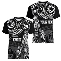 Personalised Father's Day Guam Women V Neck T Shirt Polynesian Dad & Kid - Wonder Print Shop