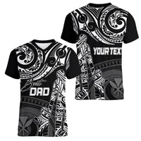 Personalised Father's Day Kanaka Hawaii Women V Neck T Shirt Polynesian Dad & Kid - Wonder Print Shop