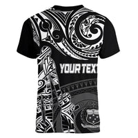 Personalised Father's Day Samoa Women V Neck T Shirt Polynesian Dad & Kid - Wonder Print Shop