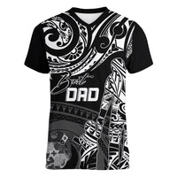 Personalised Father's Day Tonga Women V Neck T Shirt Polynesian Dad & Kid - Wonder Print Shop