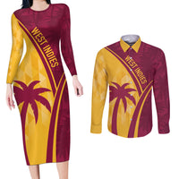 West Indies Cricket World Cup 2024 Couples Matching Long Sleeve Bodycon Dress and Long Sleeve Button Shirt Tropical Style LT7 - Wonder Print Shop
