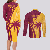 West Indies Cricket World Cup 2024 Couples Matching Long Sleeve Bodycon Dress and Long Sleeve Button Shirt Tropical Style LT7 - Wonder Print Shop