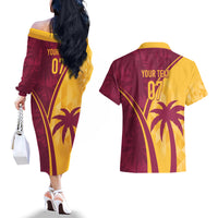 West Indies Cricket World Cup 2024 Couples Matching Off The Shoulder Long Sleeve Dress and Hawaiian Shirt Tropical Style LT7 - Wonder Print Shop