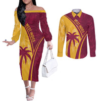 West Indies Cricket World Cup 2024 Couples Matching Off The Shoulder Long Sleeve Dress and Long Sleeve Button Shirt Tropical Style
