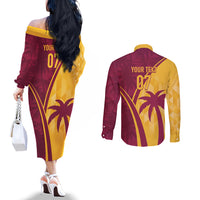 West Indies Cricket World Cup 2024 Couples Matching Off The Shoulder Long Sleeve Dress and Long Sleeve Button Shirt Tropical Style