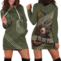USA Bald Eagle Freedom Tour 1776 Born To Be Free Hoodie Dress Olive Grunge Style - Wonder Print Shop