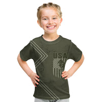 USA Bald Eagle Freedom Tour 1776 Born To Be Free Kid T Shirt Olive Grunge Style - Wonder Print Shop