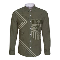 USA Bald Eagle Freedom Tour 1776 Born To Be Free Long Sleeve Button Shirt Olive Grunge Style - Wonder Print Shop