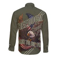 USA Bald Eagle Freedom Tour 1776 Born To Be Free Long Sleeve Button Shirt Olive Grunge Style - Wonder Print Shop
