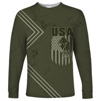USA Bald Eagle Freedom Tour 1776 Born To Be Free Long Sleeve Shirt Olive Grunge Style - Wonder Print Shop