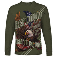 USA Bald Eagle Freedom Tour 1776 Born To Be Free Long Sleeve Shirt Olive Grunge Style - Wonder Print Shop