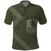 USA Bald Eagle Freedom Tour 1776 Born To Be Free Polo Shirt Olive Grunge Style - Wonder Print Shop
