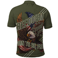 USA Bald Eagle Freedom Tour 1776 Born To Be Free Polo Shirt Olive Grunge Style - Wonder Print Shop