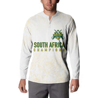 South Africa Cricket Champion Custom Button Sweatshirt Gold Proteas - All White - Wonder Print Shop
