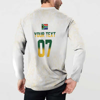 South Africa Cricket Champion Custom Button Sweatshirt Gold Proteas - All White - Wonder Print Shop