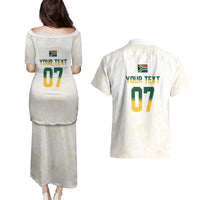 South Africa Cricket Champion Custom Couples Matching Puletasi and Hawaiian Shirt Gold Proteas - All White - Wonder Print Shop
