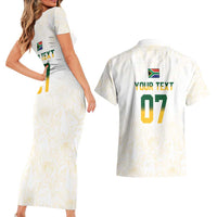 South Africa Cricket Champion Custom Couples Matching Short Sleeve Bodycon Dress and Hawaiian Shirt Gold Proteas - All White - Wonder Print Shop