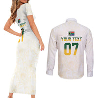 South Africa Cricket Champion Custom Couples Matching Short Sleeve Bodycon Dress and Long Sleeve Button Shirt Gold Proteas - All White - Wonder Print Shop