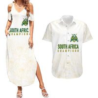 South Africa Cricket Champion Custom Couples Matching Summer Maxi Dress and Hawaiian Shirt Gold Proteas - All White - Wonder Print Shop