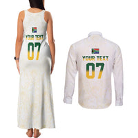 South Africa Cricket Champion Custom Couples Matching Tank Maxi Dress and Long Sleeve Button Shirt Gold Proteas - All White - Wonder Print Shop