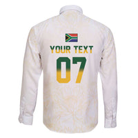 South Africa Cricket Champion Custom Family Matching Long Sleeve Bodycon Dress and Hawaiian Shirt Gold Proteas - All White - Wonder Print Shop