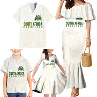 South Africa Cricket Champion Custom Family Matching Mermaid Dress and Hawaiian Shirt Gold Proteas - All White - Wonder Print Shop
