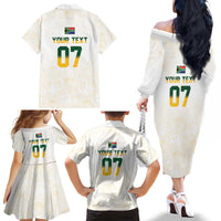 South Africa Cricket Champion Custom Family Matching Off The Shoulder Long Sleeve Dress and Hawaiian Shirt Gold Proteas - All White - Wonder Print Shop