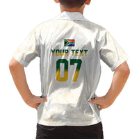 South Africa Cricket Champion Custom Family Matching Off Shoulder Short Dress and Hawaiian Shirt Gold Proteas - All White - Wonder Print Shop