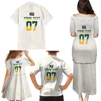 South Africa Cricket Champion Custom Family Matching Puletasi and Hawaiian Shirt Gold Proteas - All White - Wonder Print Shop