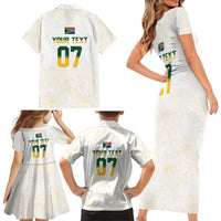 South Africa Cricket Champion Custom Family Matching Short Sleeve Bodycon Dress and Hawaiian Shirt Gold Proteas - All White - Wonder Print Shop