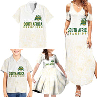South Africa Cricket Champion Custom Family Matching Summer Maxi Dress and Hawaiian Shirt Gold Proteas - All White - Wonder Print Shop
