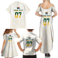 South Africa Cricket Champion Custom Family Matching Summer Maxi Dress and Hawaiian Shirt Gold Proteas - All White - Wonder Print Shop