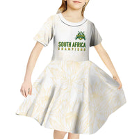 South Africa Cricket Champion Custom Kid Short Sleeve Dress Gold Proteas - All White - Wonder Print Shop