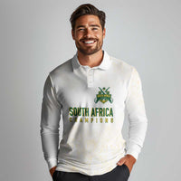 South Africa Cricket Champion Custom Long Sleeve Polo Shirt Gold Proteas - All White - Wonder Print Shop
