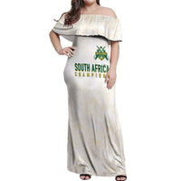 South Africa Cricket Champion Custom Off Shoulder Maxi Dress Gold Proteas - All White - Wonder Print Shop
