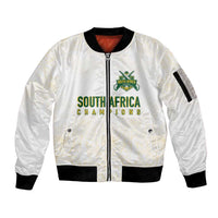 South Africa Cricket Champion Custom Sleeve Zip Bomber Jacket Gold Proteas - All White - Wonder Print Shop