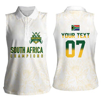 South Africa Cricket Champion Custom Women Sleeveless Polo Shirt Gold Proteas - All White - Wonder Print Shop