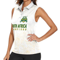 South Africa Cricket Champion Custom Women Sleeveless Polo Shirt Gold Proteas - All White - Wonder Print Shop
